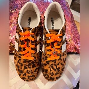 Berness Women's Leopard Print Sneakers with Orange Laces